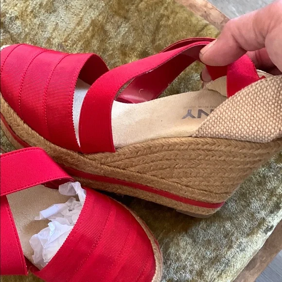 DKNY Red Espadrille Wedge Shoes - Picture 1 of 4